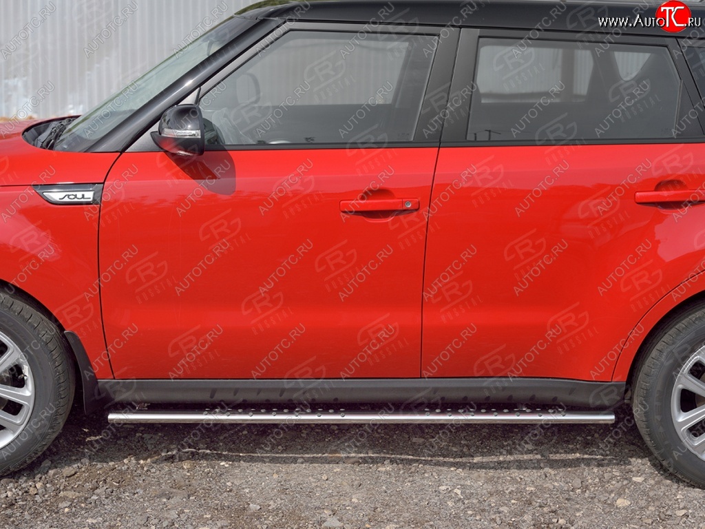 16 649 р. Защита порогов из овальной трубы d75x42 мм с проступью Russtal KIA Soul PS дорестайлинг (2014-2016)  с доставкой в г. Майкоп
