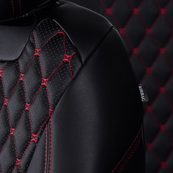 10 899 р. Чехлы для сидений Lord Autofashion Байрон (экокожа, раздельная спинка, 3 Г-образных подголовника) KIA Soul PS рестайлинг (2017-2019) (Черный, вставка черная, строчка красная)  с доставкой в г. Майкоп. Увеличить фотографию 5