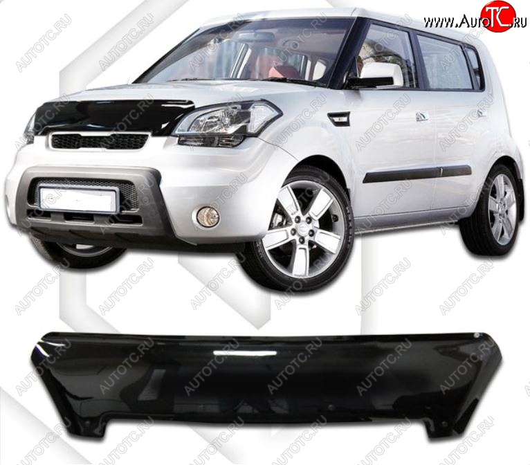 1 999 р. Дефлектор капота CA-Plastic KIA Soul AM дорестайлинг (2008-2011) (Classic черный, Без надписи)  с доставкой в г. Майкоп