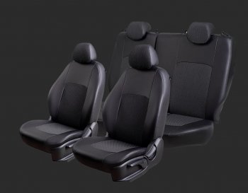 5 399 р. Чехлы для сидений Lord Autofashion Турин (экокожа/жаккард, спинка 60/40, 3 П-образных подголовника) KIA Spectra (2000-2009) (Черный, вставка жаккард Чёрный Вега)  с доставкой в г. Майкоп. Увеличить фотографию 3