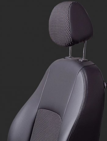 5 399 р. Чехлы для сидений Lord Autofashion Турин (экокожа/жаккард, спинка 60/40, 3 П-образных подголовника) KIA Spectra (2000-2009) (Черный, вставка жаккард Чёрный Вега)  с доставкой в г. Майкоп. Увеличить фотографию 2