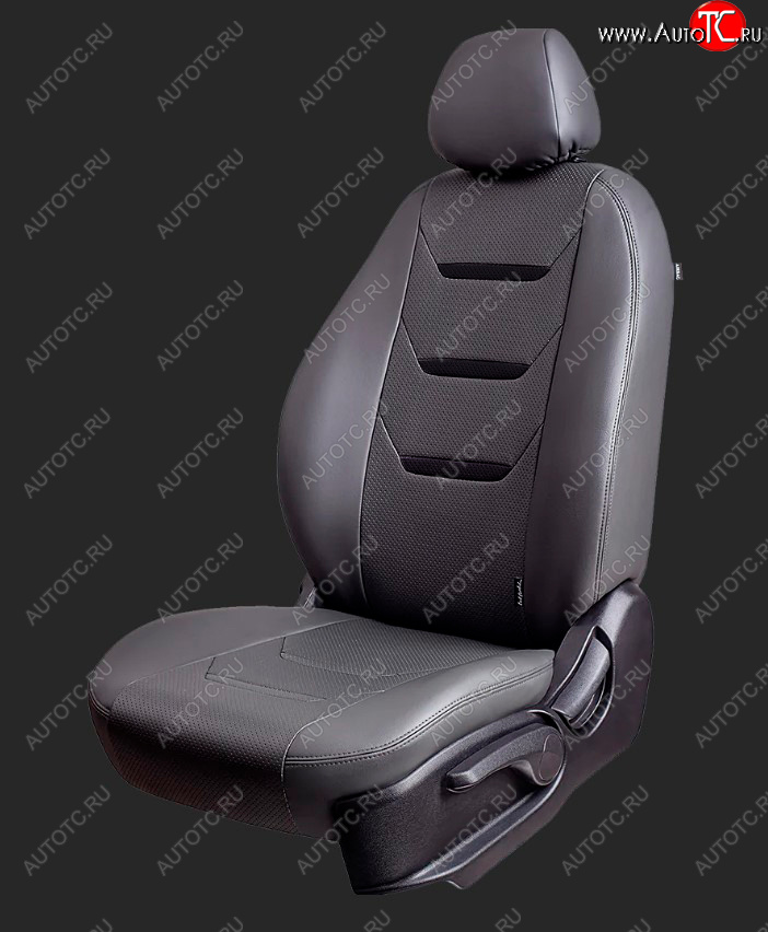 6 599 р. Чехлы для сидений Lord Autofashion Турин 2 (экокожа) KIA Spectra (2000-2009) (Серый, вставка серая/черная, строчка черная)  с доставкой в г. Майкоп