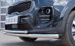 16 999 р. Защита переднего бампера (2 трубыØ63 и 42 мм, нержавейка) SLITKOFF  KIA Sportage  4 QL (2016-2018) дорестайлинг  с доставкой в г. Майкоп. Увеличить фотографию 4