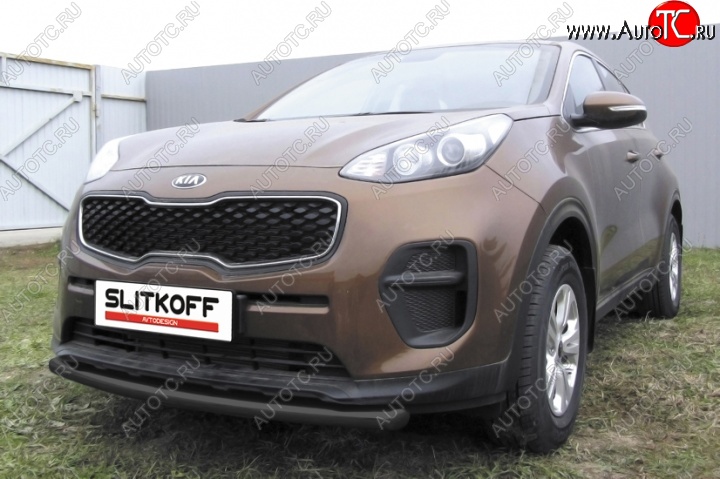 9 999 р. Защита переднего бампера из трубы d57 Slitkoff (короткая)  KIA Sportage  4 QL (2016-2018) дорестайлинг (Цвет: серебристый)  с доставкой в г. Майкоп
