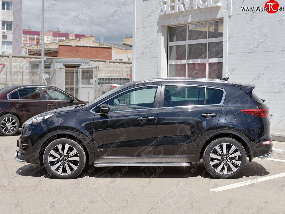 35 549 р. Порожки для ног (Ø42) SLITKOFF  KIA Sportage  4 QL (2016-2018) дорестайлинг (лист - нержавейка, профиль - нержавейка)  с доставкой в г. Майкоп