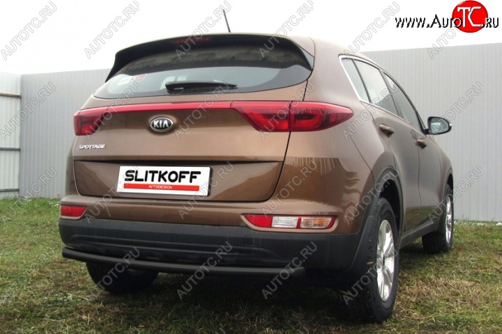 3 299 р. Защита заднего бампера из трубы d57 Slitkoff (радиусная)  KIA Sportage  4 QL (2016-2018) дорестайлинг (Цвет: серебристый)  с доставкой в г. Майкоп