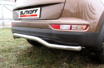 Защита заднего бампера Slitkoff (Ø 57, волна) KIA Sportage  4 QL (2016-2018) дорестайлинг (Нержавеющая сталь)