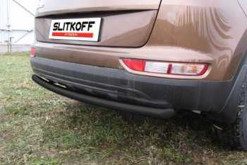 Защита заднего бампера Slitkoff (Ø 57 мм) KIA Sportage  4 QL (2016-2018) дорестайлинг (Сталь с полимерным покрытием. Цвет: черный)