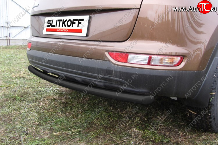 8 199 р. Защита заднего бампера Slitkoff (Ø 57 мм)  KIA Sportage  4 QL (2016-2018) дорестайлинг (Сталь с полимерным покрытием. Цвет: черный)  с доставкой в г. Майкоп