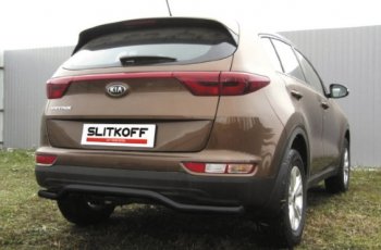 8 349 р. Защита заднего бампера Slitkoff (Ø 57, волна)  KIA Sportage  4 QL (2016-2018) дорестайлинг (Сталь с полимерным покрытием. Цвет: черный)  с доставкой в г. Майкоп. Увеличить фотографию 2