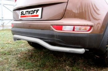 Защита заднего бампера Slitkoff (Ø 57, волна) KIA Sportage  4 QL (2016-2018) дорестайлинг (Сталь с полимерным покрытием. Цвет: серебристый)