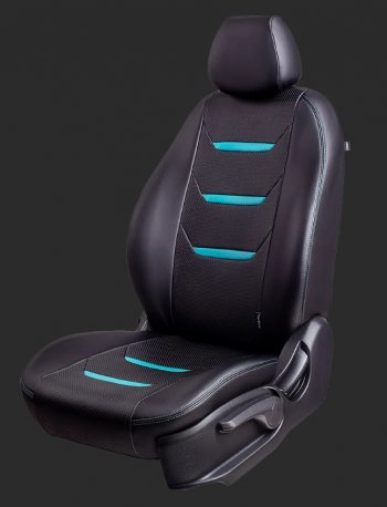 7 799 р. Чехлы для сидений Lord Autofashion Турин 2 (экокожа, спинка 40/60, подлокотник, 2 П- и 3 Г-образных подголовника)  KIA Sportage  4 QL (2016-2018) дорестайлинг (Черный, вставка черная/бирюзовая, строчка бирюзовая)  с доставкой в г. Майкоп. Увеличить фотографию 2