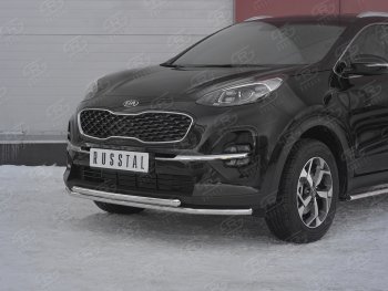 19 999 р. Защита переднего бампера (2 трубы Ø42 мм, нержавейка) SLITKOFF  KIA Sportage  4 QL (2018-2022) рестайлинг  с доставкой в г. Майкоп. Увеличить фотографию 2