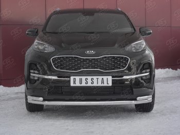 Защита переднего бампера (2 трубы Ø63 и 42 мм углы, нержавейка) SLITKOFF KIA Sportage  4 QL (2018-2022) рестайлинг