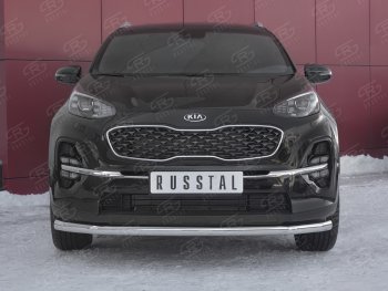 Защита переднего бампера (Ø 63 мм, нержавейка) SLITKOFF KIA Sportage  4 QL (2018-2022) рестайлинг