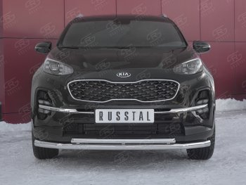 Защита переднего бампера (2 трубы Ø63 и 42 мм, нержавейка) SLITKOFF KIA Sportage  4 QL (2018-2022) рестайлинг