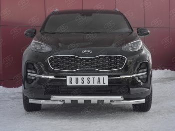 Защита переднего бампера (2 трубы Ø63 мм с клыками, нержавейка) SLITKOFF KIA Sportage  4 QL (2018-2022) рестайлинг