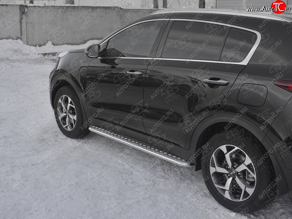 24 649 р. Порожки для ног SLITKOFF (Ø42 мм)  KIA Sportage  4 QL (2018-2022) рестайлинг (Лист алюминиевый, труба - нержавейка)  с доставкой в г. Майкоп
