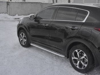 Порожки для ног SLITKOFF (Ø42 мм) KIA Sportage  4 QL (2018-2022) рестайлинг (Лист алюминиевый, труба - сталь окрашенная в черный цвет)