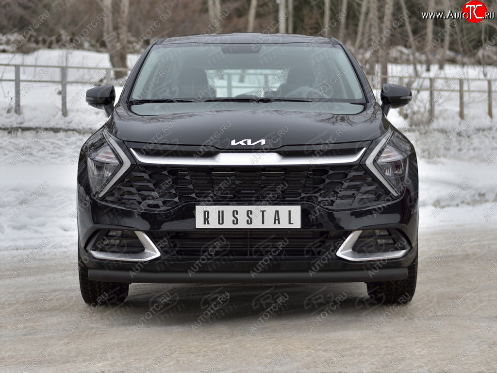 9 399 р. Защита переднего бампера (кроме STYLE и X-LINE, труба, d63, с чёрным полимерным покрытием) SLITKOFF  KIA Sportage  5 NQ5 (2021-2025)  с доставкой в г. Майкоп