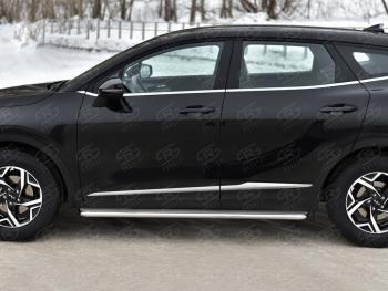 32 999 р. Защита порогов (кроме STYLE и X-LINE, труба d42мм.) SLITKOFF  KIA Sportage  5 NQ5 (2021-2025) (Лист и профиль нержавейка)  с доставкой в г. Майкоп. Увеличить фотографию 2