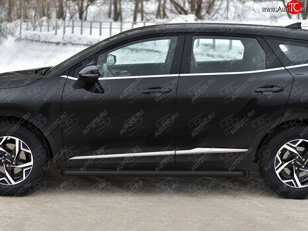 13 999 р. Защита порогов (труба d63 мм, с чёрным полимерным покрытием) SLITKOFF  KIA Sportage  5 NQ5 (2021-2025) (Торцы со срезом 45°)  с доставкой в г. Майкоп