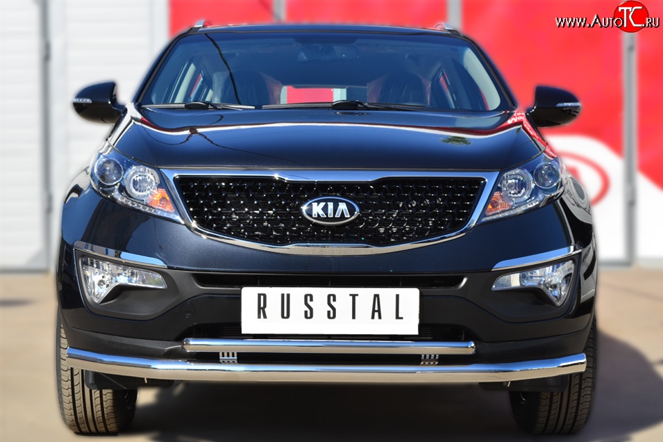 18 699 р. Защита переднего бампера (2 трубыØ63 и 42 мм, нержавейка) SLITKOFF  KIA Sportage  3 SL (2010-2014) дорестайлинг  с доставкой в г. Майкоп