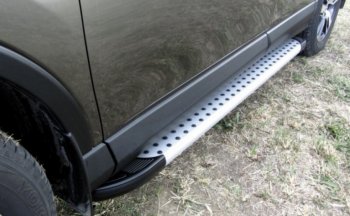 Пороги алюминиевые Slitkoff KIA Sportage  3 SL (2010-2014) дорестайлинг (Standart Silver)
