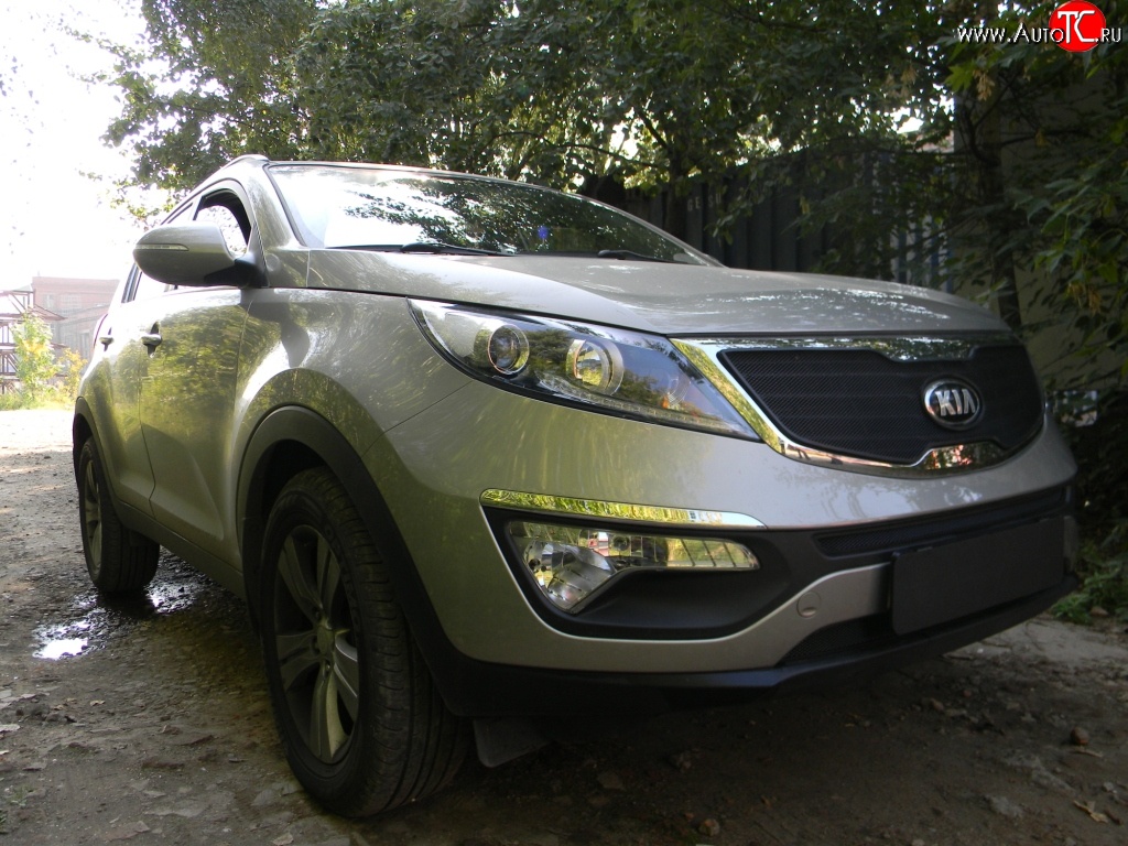 1 469 р. Нижняя сетка на бампер Russtal (черная) KIA Sportage 3 SL дорестайлинг (2010-2014)  с доставкой в г. Майкоп