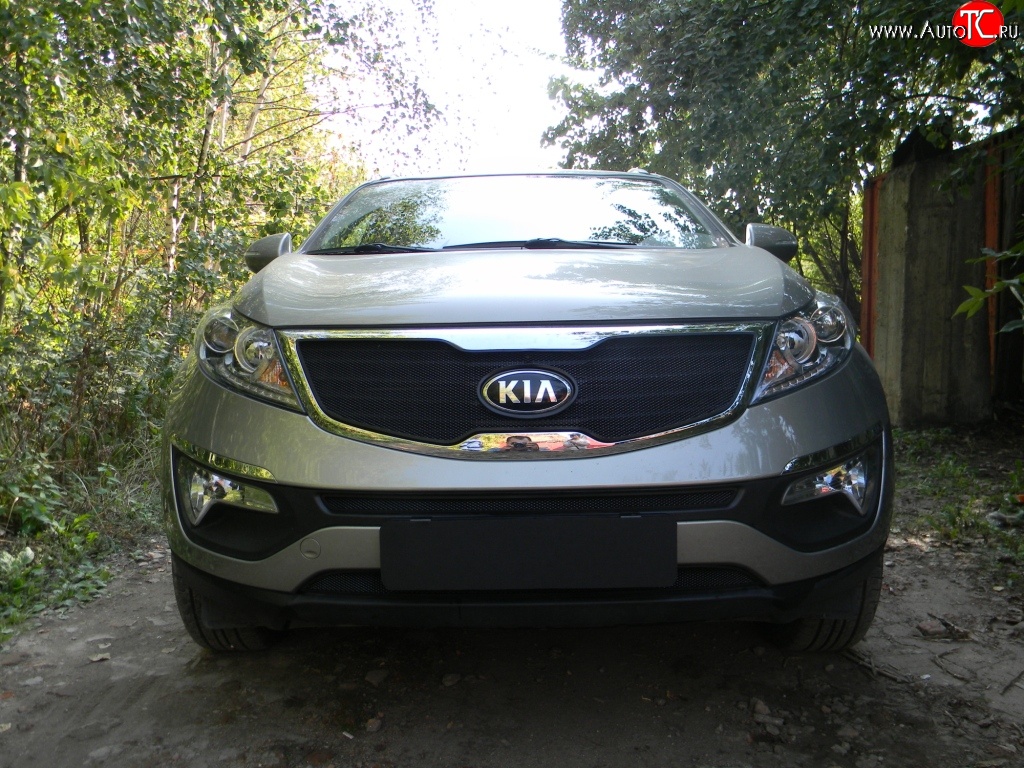 1 299 р. Средняя сетка на бампер Russtal (черная) KIA Sportage 3 SL дорестайлинг (2010-2014)  с доставкой в г. Майкоп