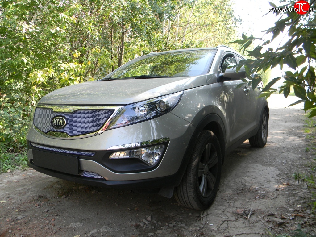 1 539 р. Нижняя сетка на бампер Russtal (хром) KIA Sportage 3 SL дорестайлинг (2010-2014)  с доставкой в г. Майкоп