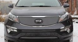 1 379 р. Средняя сетка на бампер (рестайлинг) Russtal (хром) KIA Sportage 3 SL дорестайлинг (2010-2014)  с доставкой в г. Майкоп. Увеличить фотографию 2