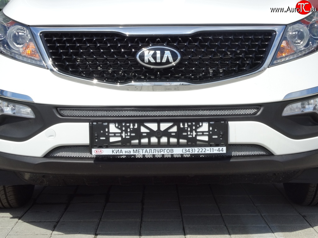 1 379 р. Средняя сетка на бампер (рестайлинг) Russtal (хром) KIA Sportage 3 SL дорестайлинг (2010-2014)  с доставкой в г. Майкоп