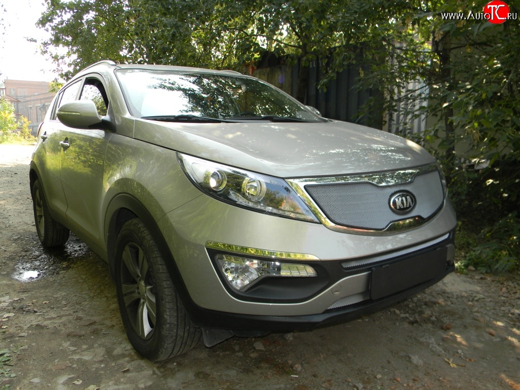 1 379 р. Средняя сетка на бампер Russtal (хром) KIA Sportage 3 SL дорестайлинг (2010-2014)  с доставкой в г. Майкоп