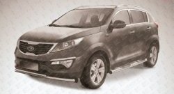 Двойная защита переднего бампера из двух труб диаметром 57 и 42 мм Slitkoff KIA Sportage  3 SL (2010-2014) дорестайлинг