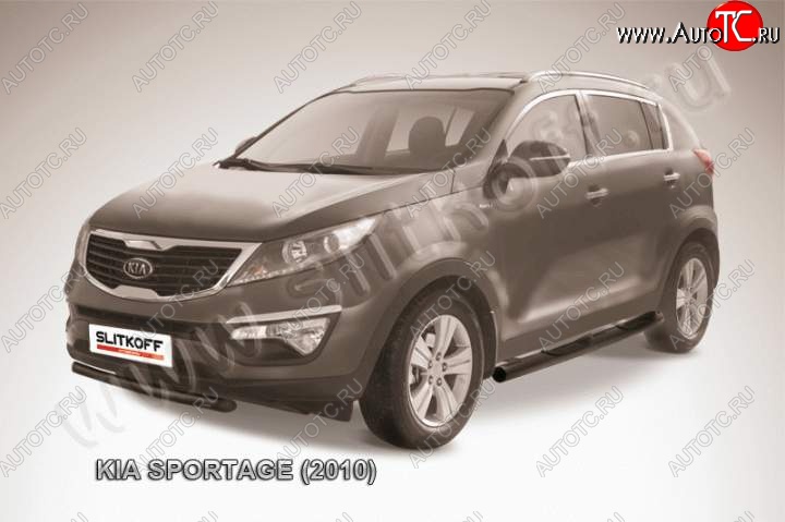 7 999 р. Защита переднего бампера из трубы d57 Slitkoff (короткая)  KIA Sportage  3 SL (2010-2014) дорестайлинг (Цвет: серебристый)  с доставкой в г. Майкоп