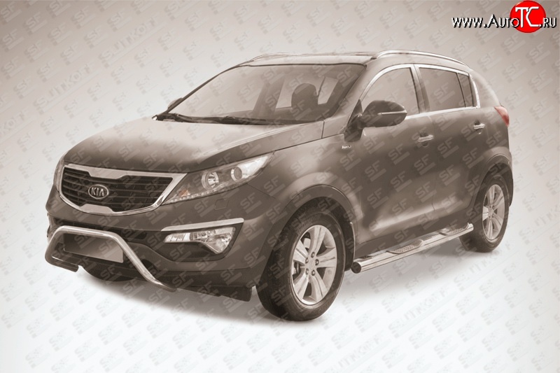 30 649 р. Усиленная защита переднего бампера из трубы диаметром 57 мм Slitkoff  KIA Sportage  3 SL (2010-2014) дорестайлинг (Нержавейка, Полированная)  с доставкой в г. Майкоп