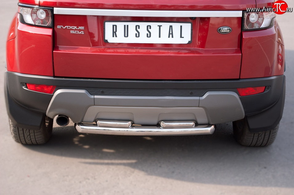 17 949 р. Защита заднего бампера (2 трубы Ø63 и 42 мм, нержавейка, Prestige u Pure) SLITKOFF  Land Rover Range Rover Evoque  1 L538 (2011-2015) дорестайлинг 3 дв., дорестайлинг 5 дв.  с доставкой в г. Майкоп