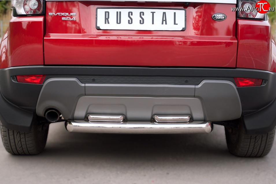 17 599 р. Защита заднего бампера (2 трубы Ø76 и 42 мм, нержавейка) SLITKOFF  Land Rover Range Rover Evoque  1 L538 (2011-2015) дорестайлинг 3 дв., дорестайлинг 5 дв.  с доставкой в г. Майкоп