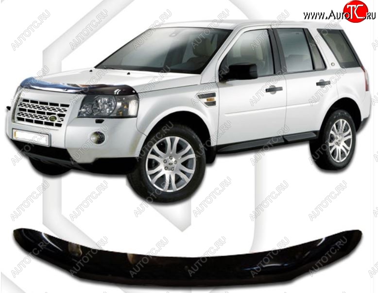 2 199 р. Дефлектор капота CA-Plastic Land Rover Freelander L359 1-ый рестайлинг (2010-2012) (Classic черный, Без надписи)  с доставкой в г. Майкоп