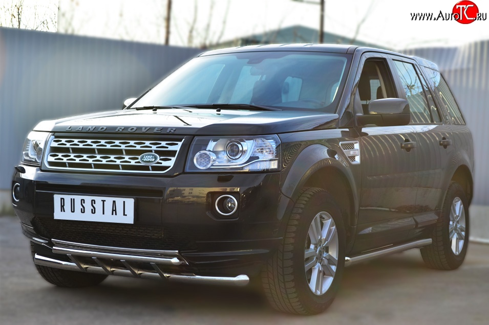 18 649 р. Защита переднего бампера (2 трубыØ63 и 42 мм, нержавейка) SLITKOFF  Land Rover Freelander  L359 (2006-2010) дорестайлинг  с доставкой в г. Майкоп