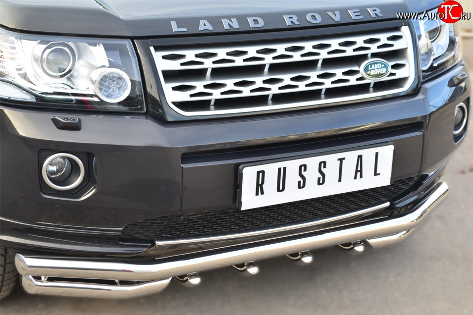 31 799 р. Защита переднего бампера (Ø63 мм с зубами, нержавейка) SLITKOFF  Land Rover Freelander  L359 (2010-2012) 1-ый рестайлинг  с доставкой в г. Майкоп