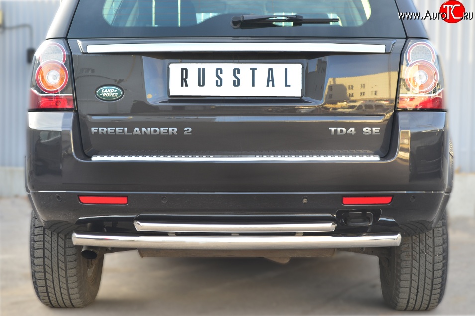 17 999 р. Защита заднего бампера (Ø63 и 42 мм, нержавейка) SLITKOFF  Land Rover Freelander  L359 (2006-2010) дорестайлинг  с доставкой в г. Майкоп