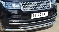 19 399 р. Защита переднего бампера (2 трубыØ63 и 42 мм, нержавейка) SLITKOFF Land Rover Range Rover 4 L405 дорестайлинг (2012-2017)  с доставкой в г. Майкоп. Увеличить фотографию 2