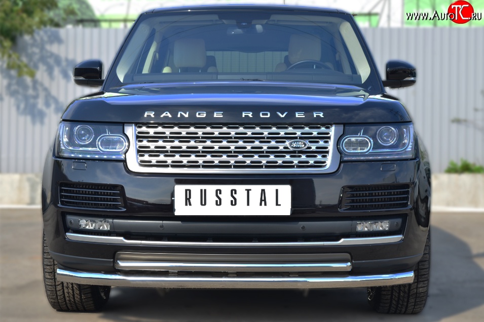 19 399 р. Защита переднего бампера (2 трубыØ63 и 42 мм, нержавейка) SLITKOFF Land Rover Range Rover 4 L405 дорестайлинг (2012-2017)  с доставкой в г. Майкоп