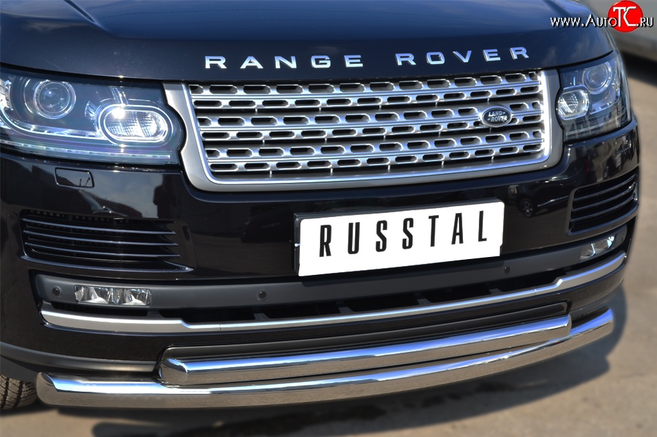 22 099 р. Защита переднего бампера (2 трубыØ76 и 63 мм, нержавейка) SLITKOFF  Land Rover Range Rover  4 L405 (2012-2017) дорестайлинг  с доставкой в г. Майкоп