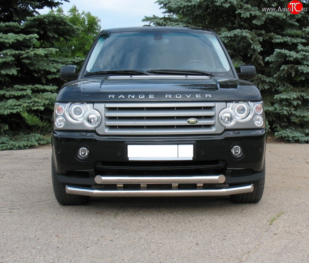 27 499 р. Защита переднего бампера (2 трубыØ76 мм, нержавейка) SLITKOFF  Land Rover Range Rover  3 L322 (2002-2006) дорестайлинг  с доставкой в г. Майкоп