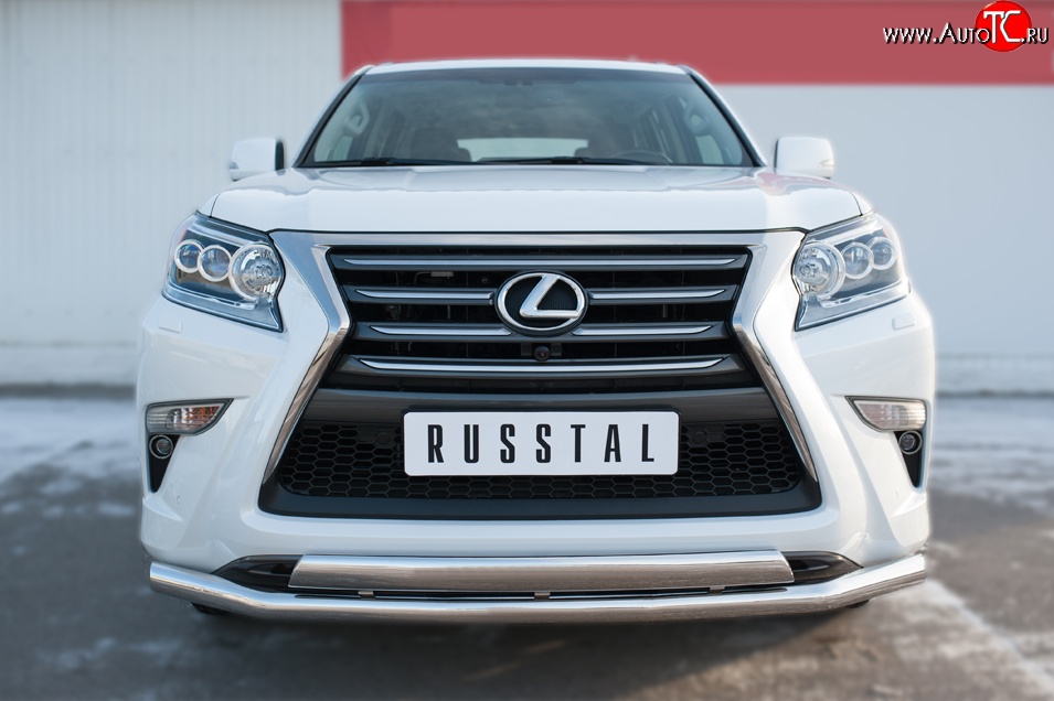 14 849 р. Защита переднего бампера (2 трубы Ø63 и 75х42 мм, нержавейка) Russtal Lexus GX460 J150 1-ый рестайлинг (2013-2019)  с доставкой в г. Майкоп