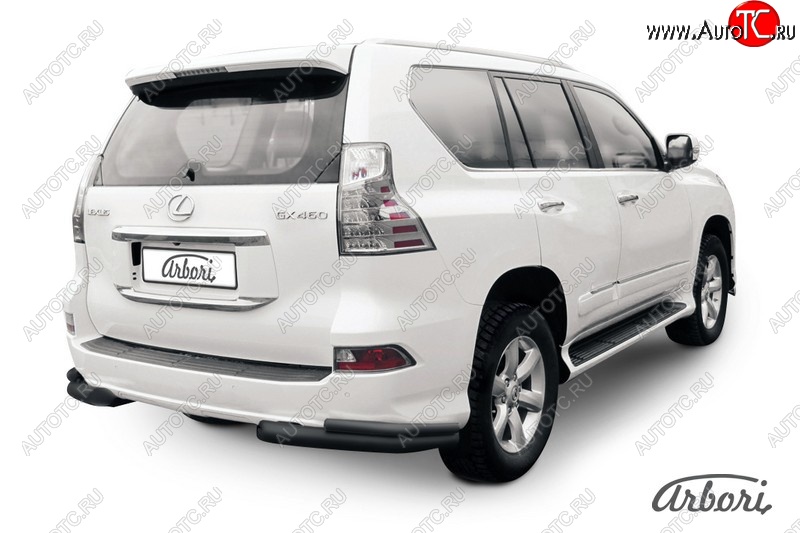 11 159 р. Защита заднего бампера Arbori (уголки, черная, 2 трубы d76 и 42 mm). Lexus GX460 J150 1-ый рестайлинг (2013-2019)  с доставкой в г. Майкоп
