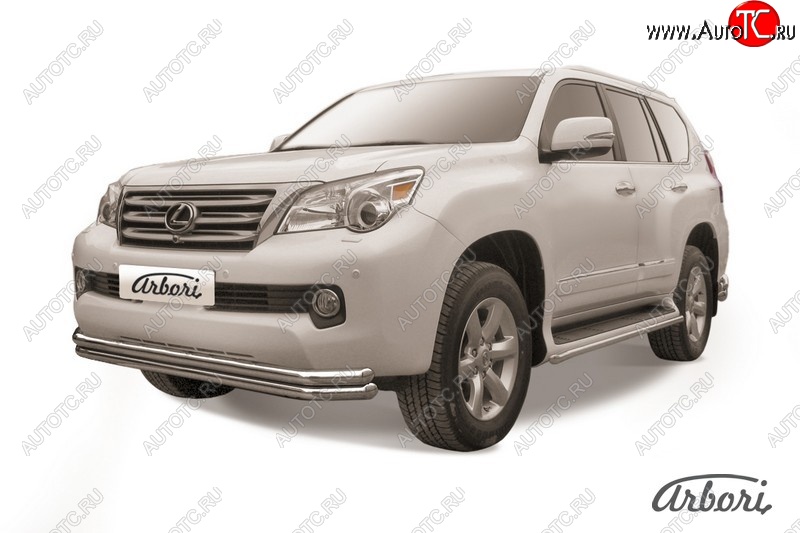 16 919 р. Защита переднего бампера Arbori (нержавейка, 2 трубы d57 и 57 mm) Lexus GX460 J150 дорестайлинг (2009-2013)  с доставкой в г. Майкоп